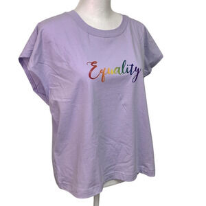 New Handprinted Womens XXL Lilac Purple 100% Cotton Rainbow Equality Muscle Tee